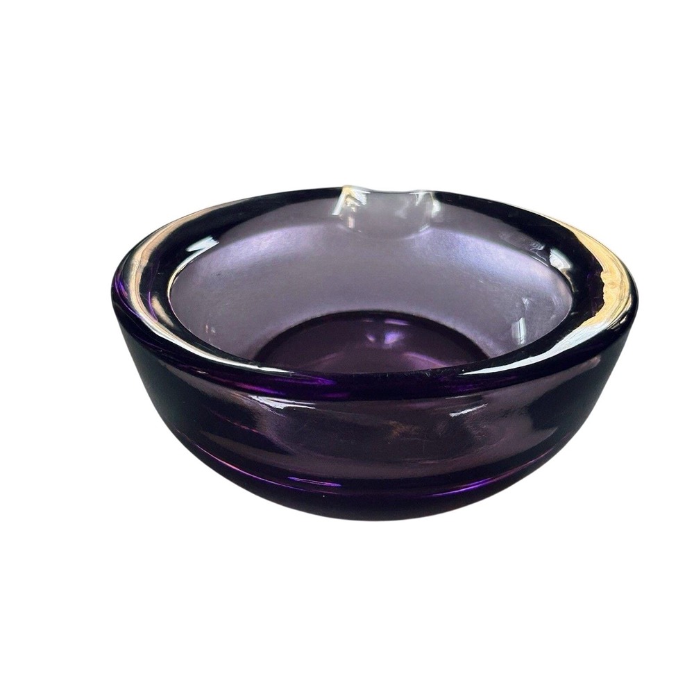MCM Amethyst Art Glass Ashtray Bowl Viking Style Heavy Sculptural Purple Retro‎